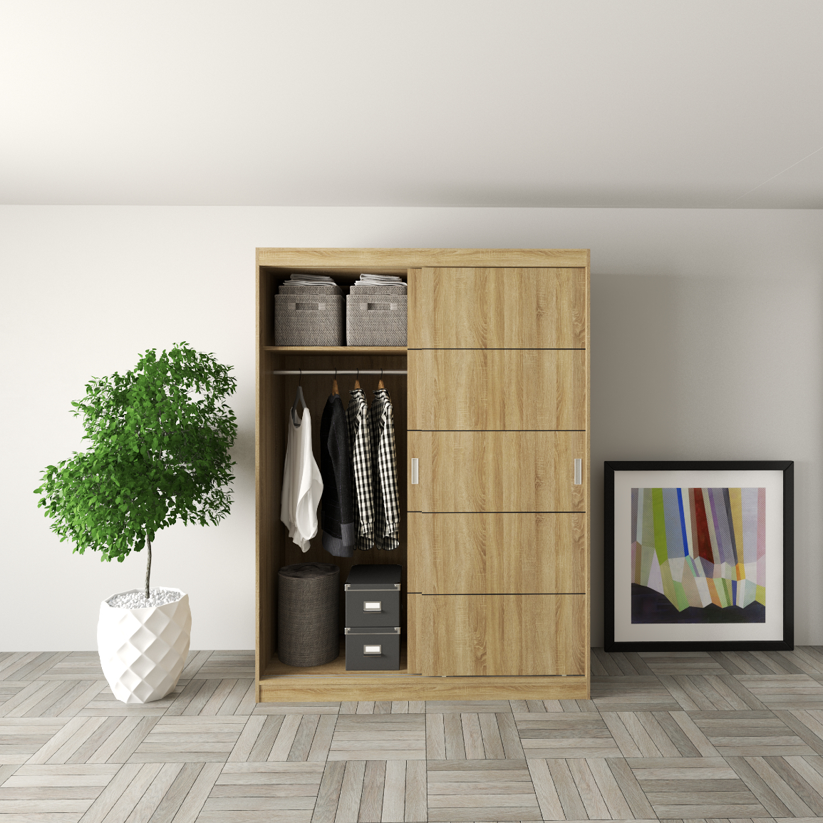 RUNI, Tủ treo quần áo - 1m5 x 2m, 150cm x 60cm x 203cm , TCL_004