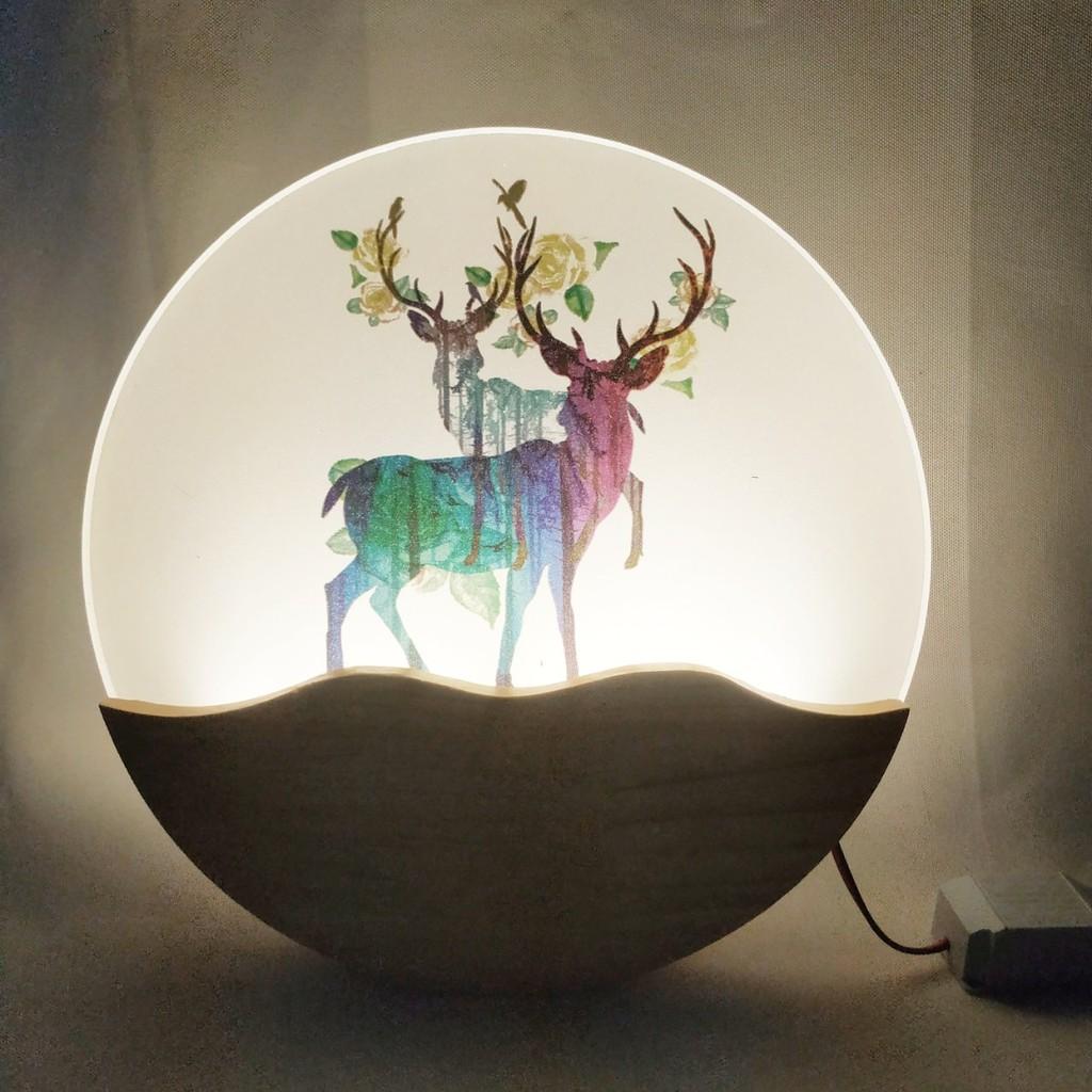 Đèn trang trí gắn tường phòng ngủ, phòng khách LED hình nai 3 màu ánh sáng