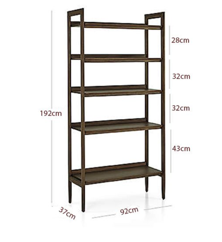 Kệ sách gỗ bạch dương Tundo ngang 92 x 36 x 192 cm màu gỗ óc chó