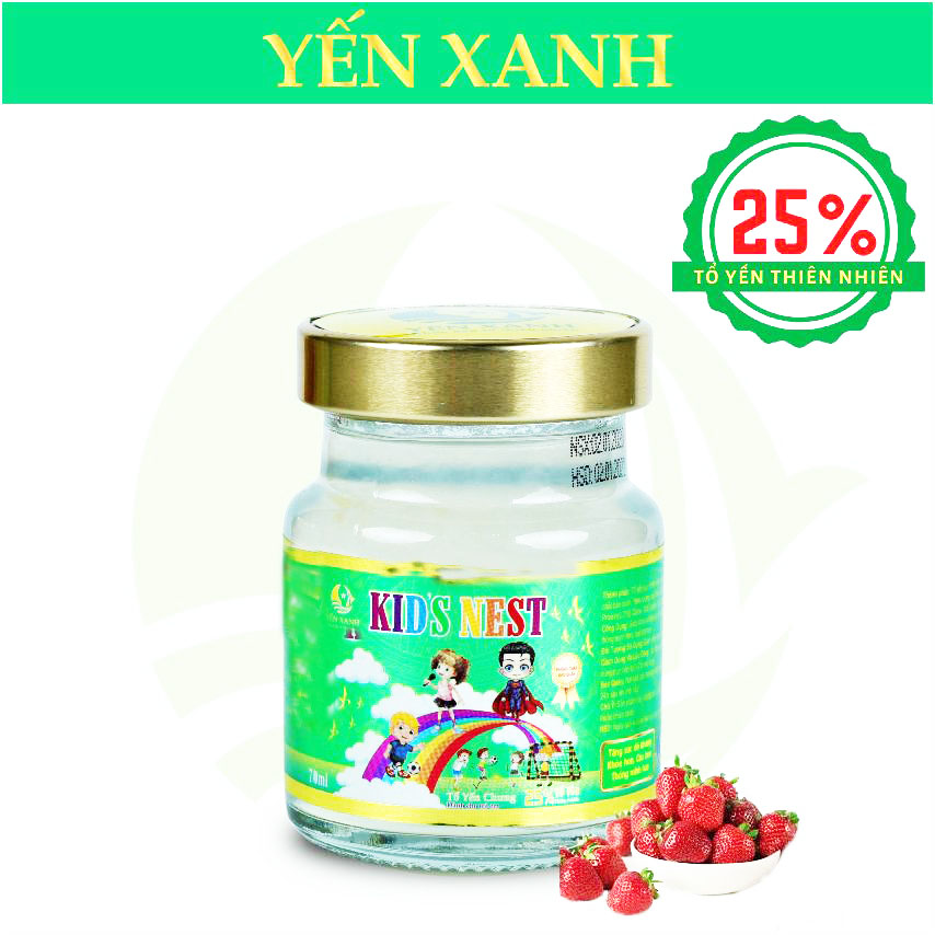 Nước tổ yến sào chưng dành cho trẻ em Kid's Nest - YẾN XANH (25% Tổ yến), bổ sung canxi, vitamin D3, lysine, taurin giúp tăng cường sức khỏe, hỗ trợ tiêu hóa- Hộp 1 lọ x 70ml