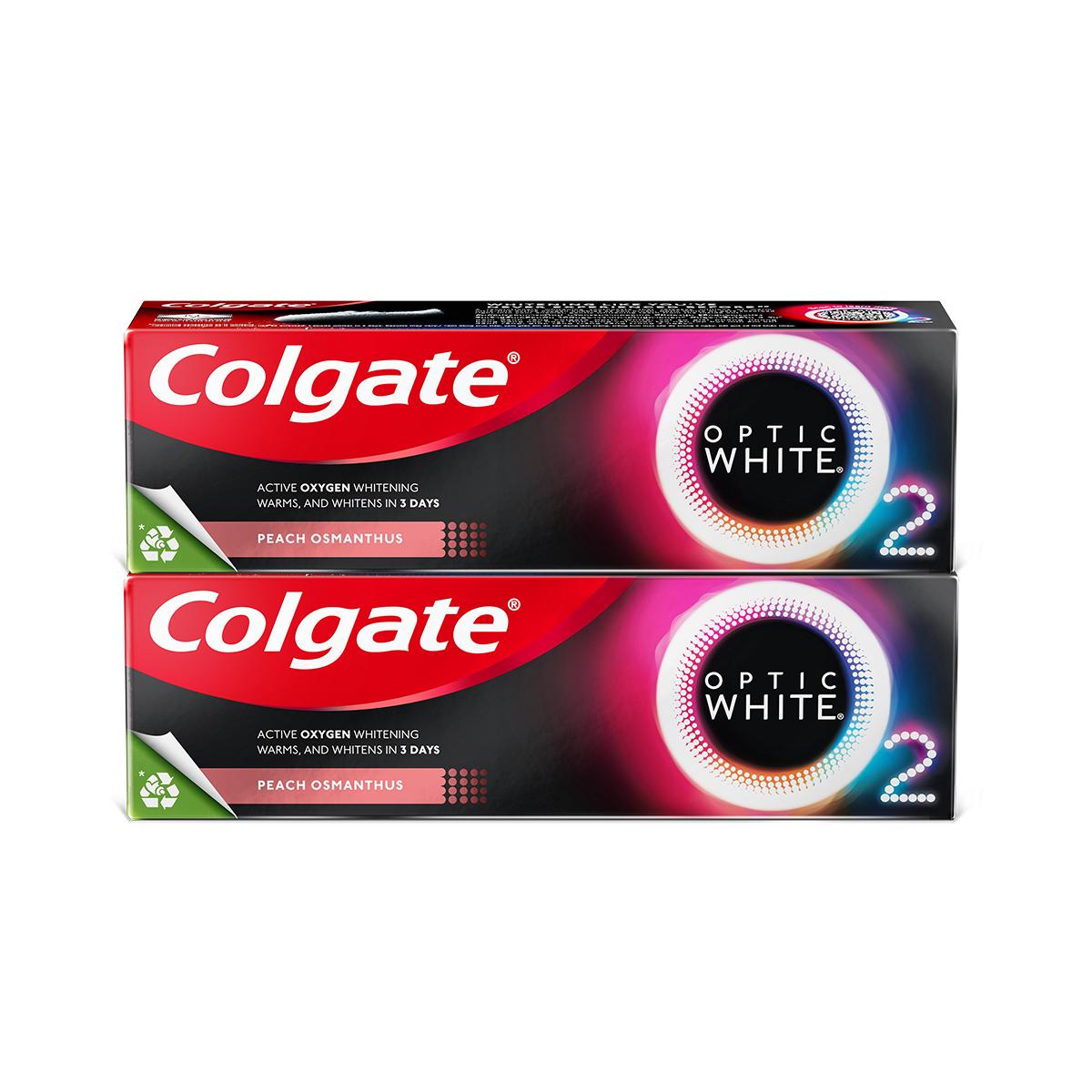 Bộ 2 Kem Đánh Răng Colgate Optic White O2 Oxy Hoạt Tính trắng răng 3 ngày 85g Hương đào