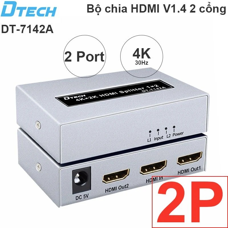 Bộ chia HDMI V1.4 4K30Hz 3D 2 cổng DTECH DT-7142A. HÀNG CHÍNH HÃNG !!!