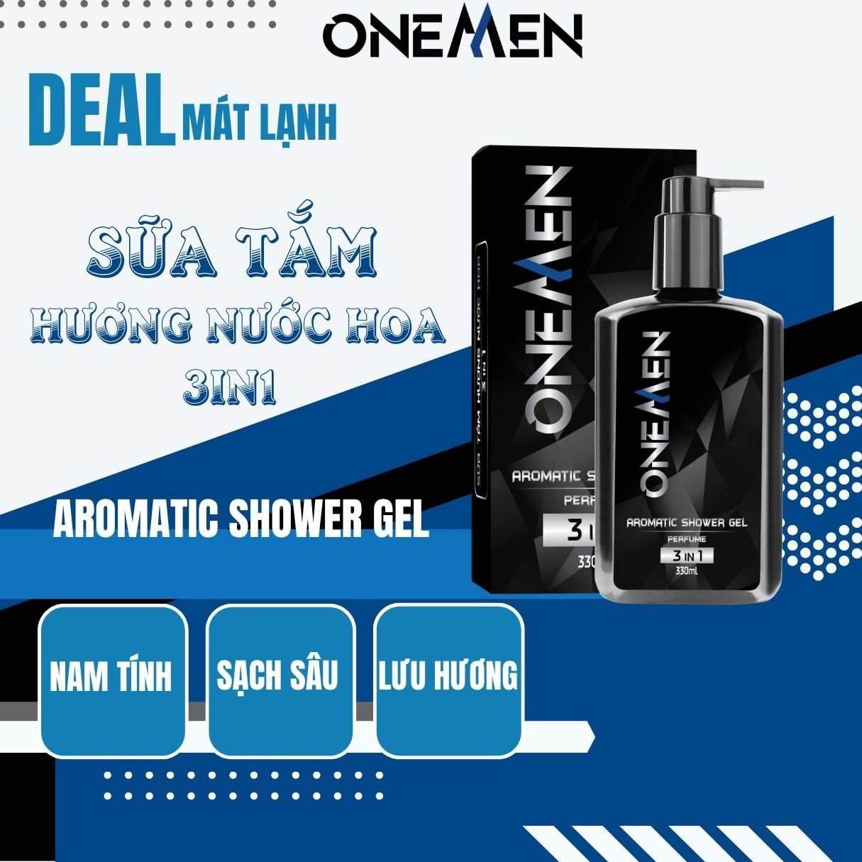 Combo 2 Sữa Tắm Gội Hương Nước Hoa 3IN1 Aromatic Shower Gel ONEMEN 330ml