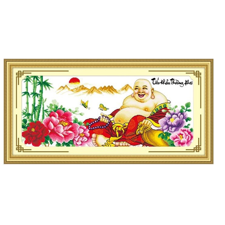 tranh thêu chữ thập Di Lặc 118x57cm - chưa thêu Z588