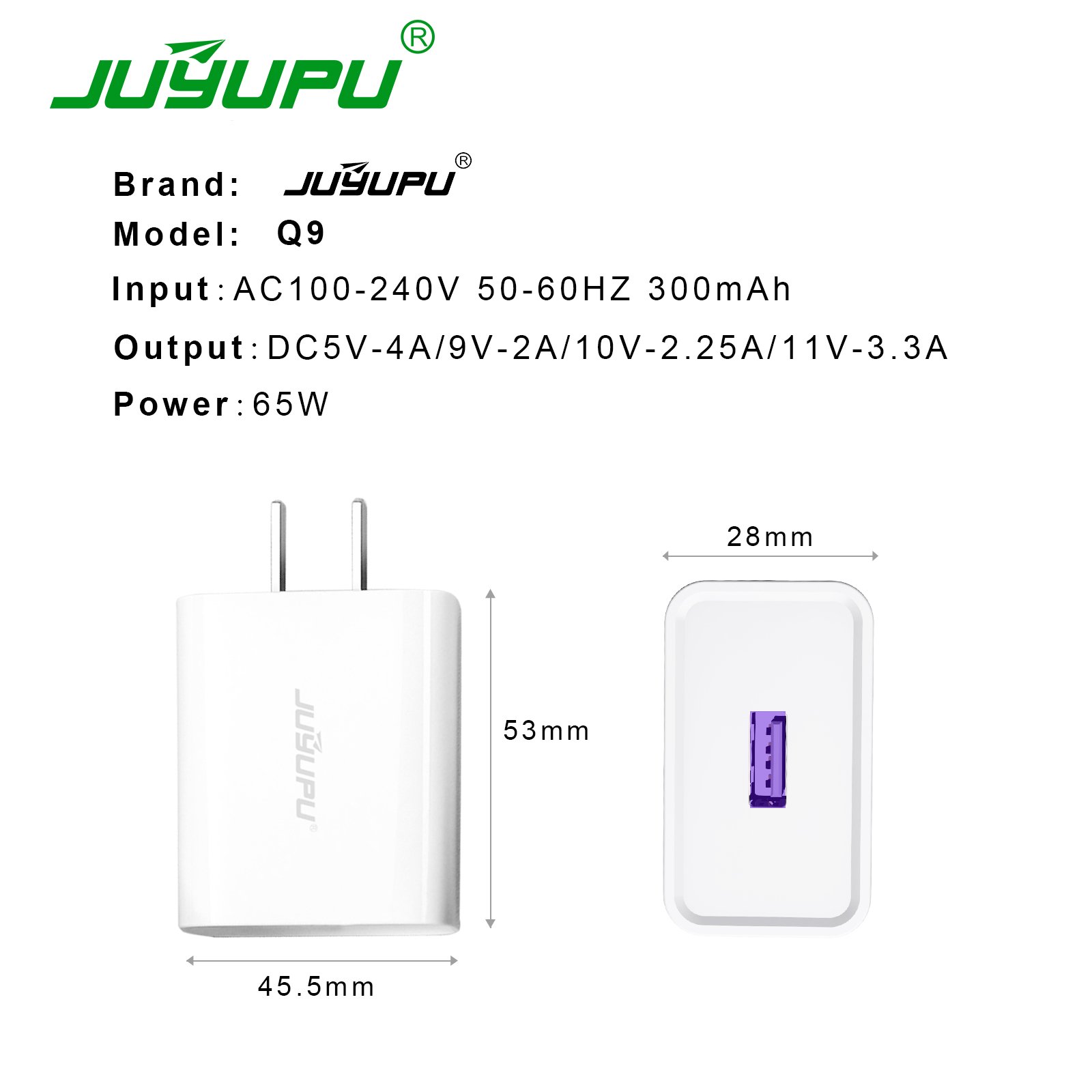 Bộ sạc nhanh JUYUPU Q9 siêu tốc 65W củ sạc 5A dây cáp 6A tương thích cho Samsung Oppo Vivo Huawei Xiaomi cốc sạc nhanh HÀNG CHÍNH HÃNG