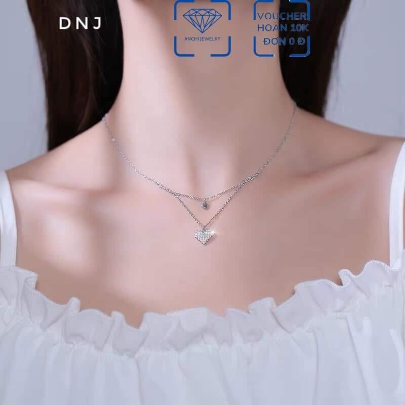 Dây chuyền đôi hai tầng, quà tặng bạn gái, vòng cổ đôi mặt trái tim yêu A90, Anchi jewelry