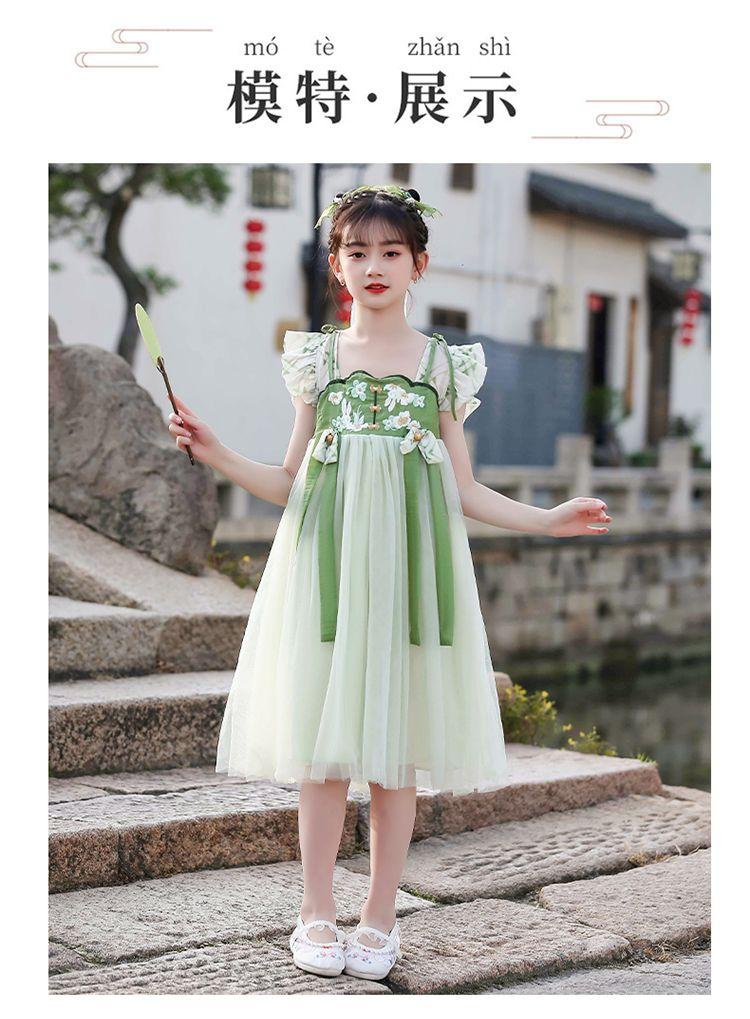 DONGSHOP HOT Trang phục mùa hè cổ điển của cô gái ăn mặc mùa hè 2023 váy trẻ em mùa hè cô gái lớn Đường ăn mặc mùa hè ngắn tay áo
