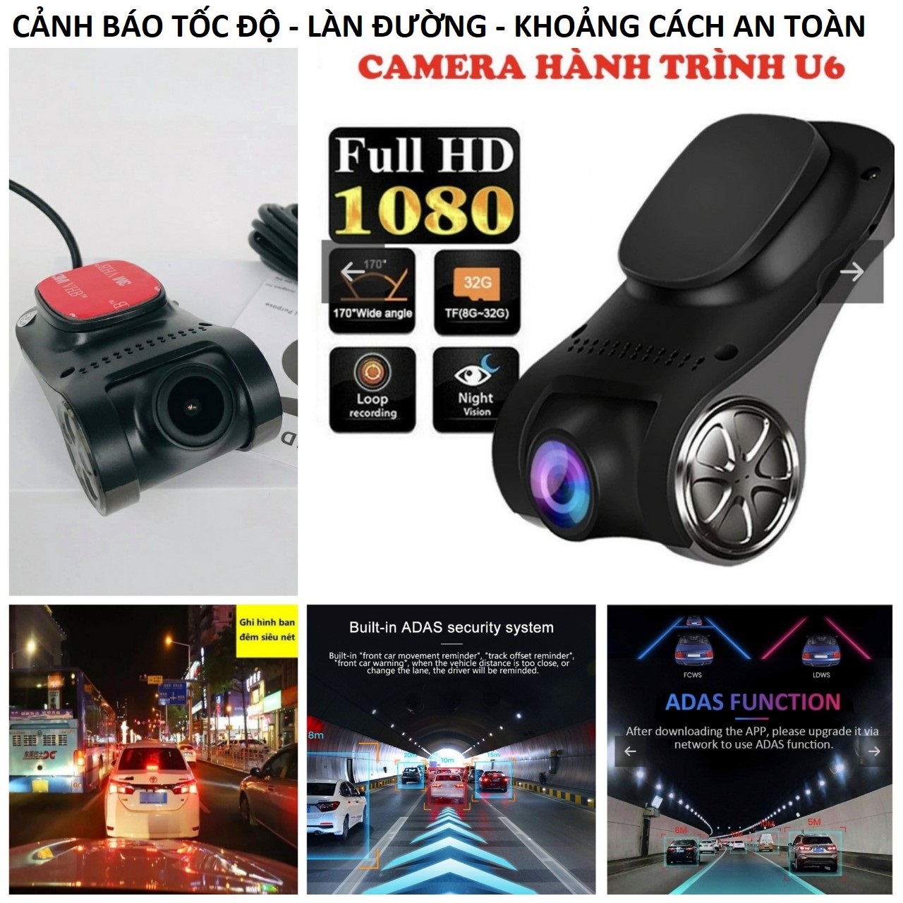 (LOẠI TỐT) Cam camera hành trình U6F kết nối màn hình android cảnh báo tốc độ, làn đường Full HD 1080P siêu nét mẫu mới