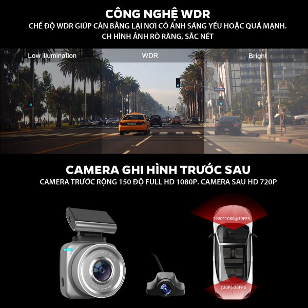 Camera Hành Trình Trước Sau Anytek Q2 Full HD Màn Cảm Ứng - Hàng Nhập Khẩu