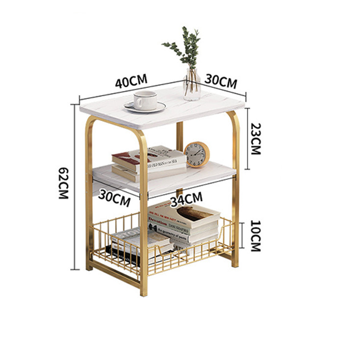 Bàn trà 3 tầng chân kim loại, bàn sofa, bàn góc PUK006