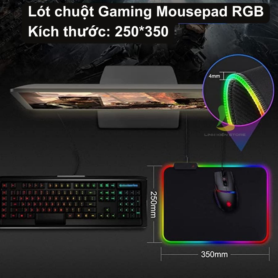 Lót chuột gaming có đèn RGB - Luminous mouse pad kích thước 250x350 phù hợp mọi loại thiết bị chuột