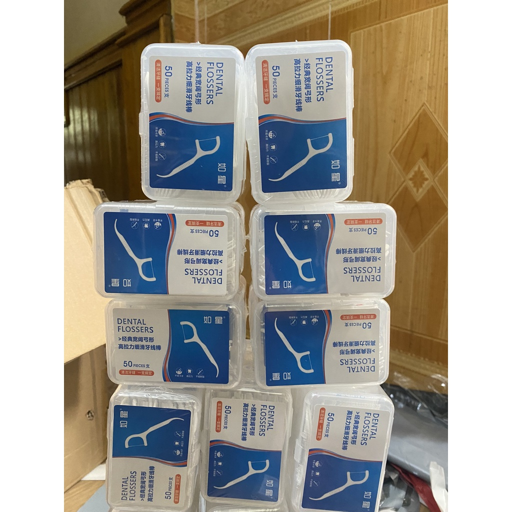 Hộp 50 Tăm Chỉ Nha Khoa Tăm Nhựa Nha Khoa Tiện Dụng Làm Sạch Răng Set Tiệt Trùng (Hàng Cao Cấp) Cây Vệ Sinh Kẽ Răng Chân Nướu Chuyên Dụng Chiếc Xỉa Răng Chăm Sóc Răng Miệng
