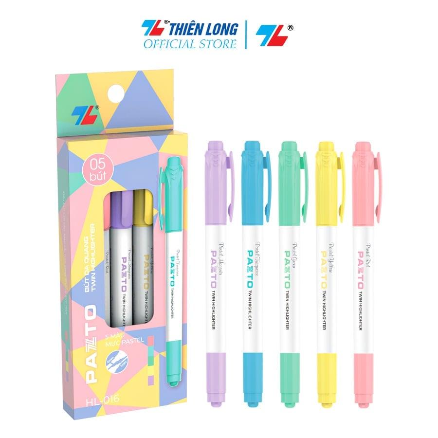 Bút dạ quang màu Pastel Thiên Long Pazto HL-016 - Bút dạ quang rửa được - Không để lại vết khi Photocopy (5 cây)-KM