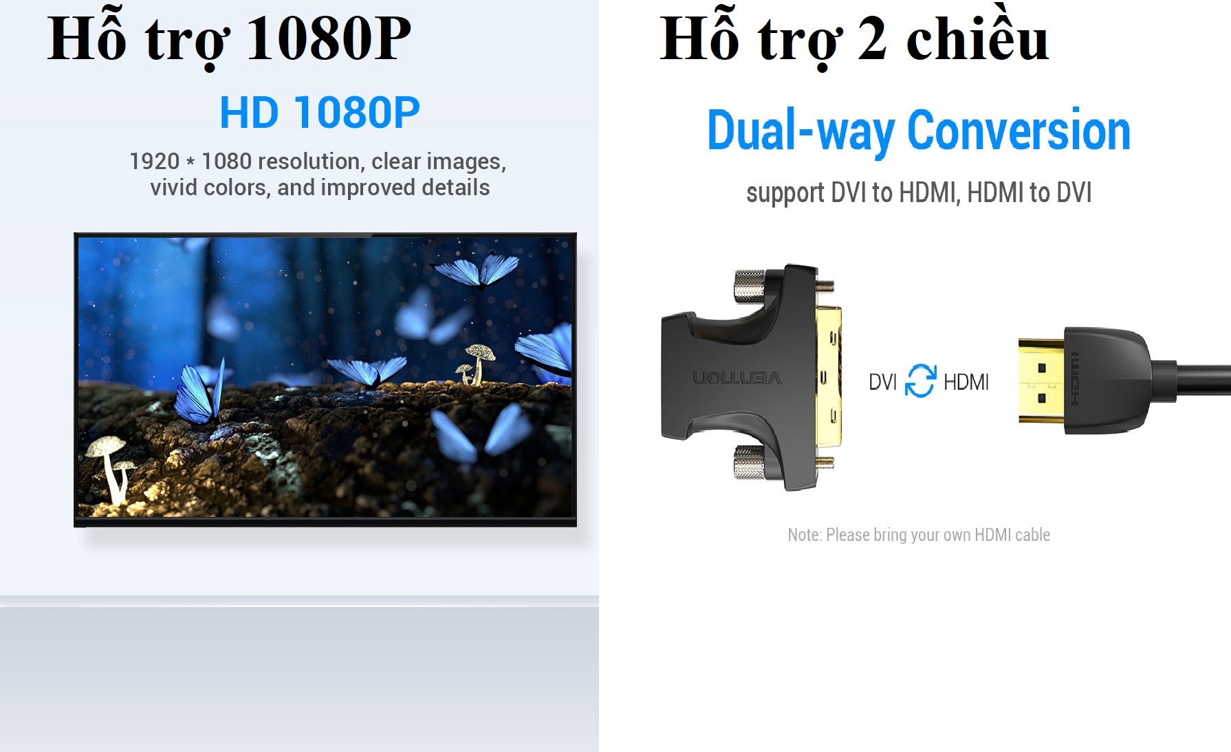 [ DVI 24+1 ra HDMI ] Đầu chuyển DVI 24+1 và HDMI hỗ trợ hai chiều Vention AIKB0 / AILB0 _ Hàng chính hãng