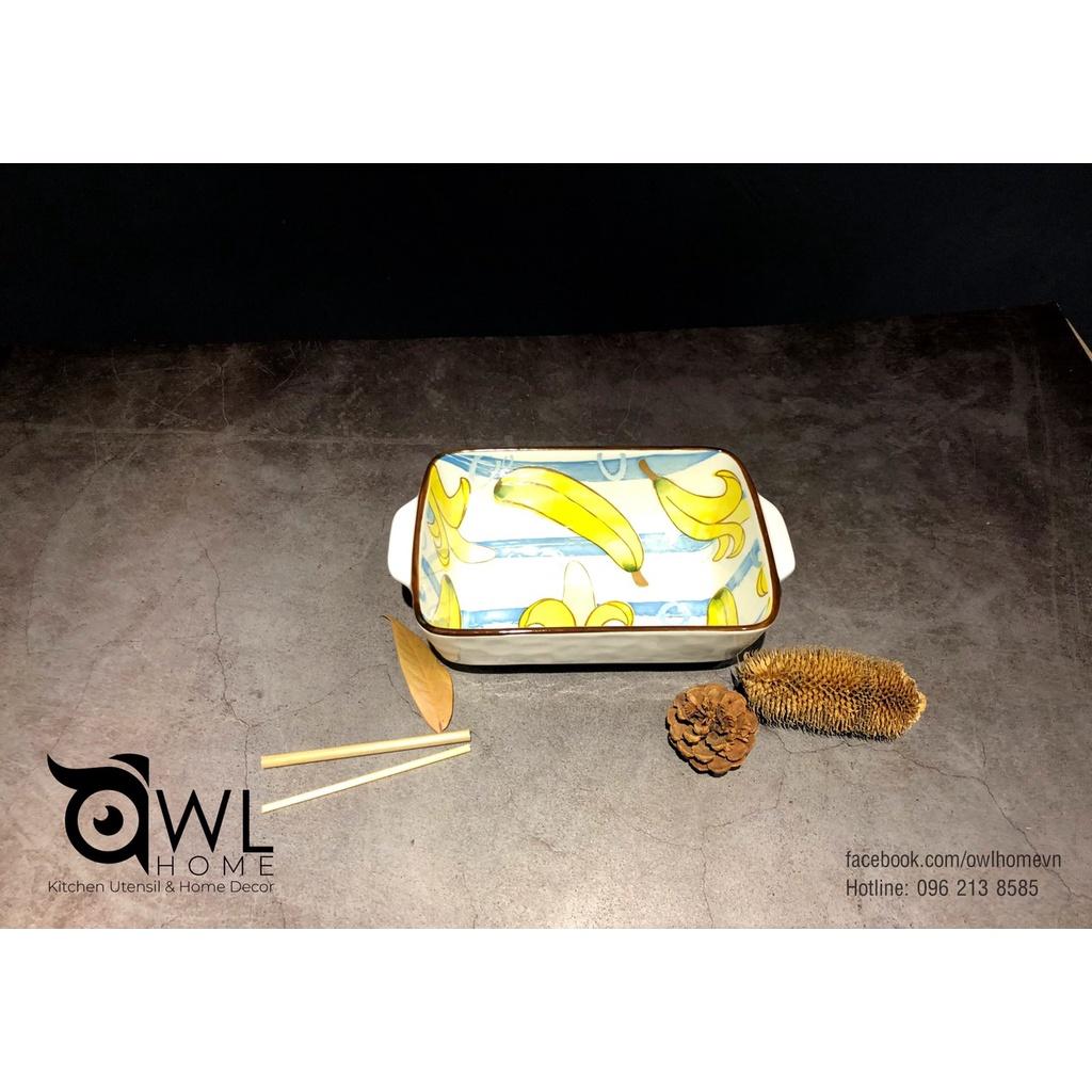 Thố chữ nhật họa tiết trái cây banana/water melon ceramic