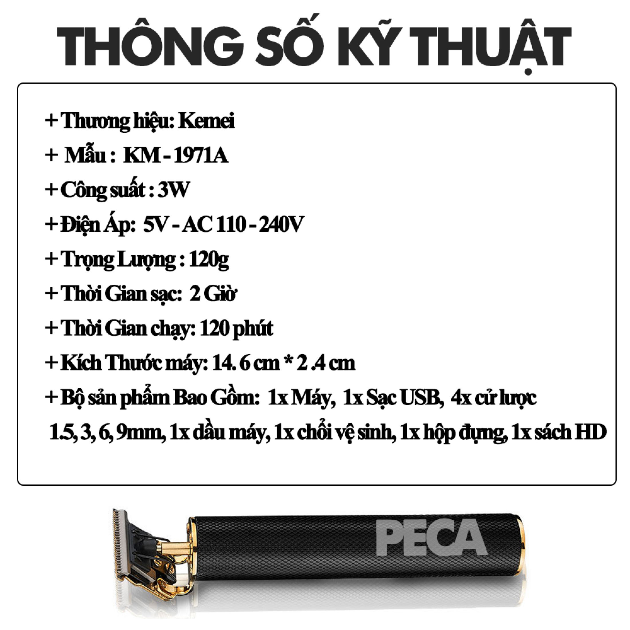 Tông đơ chấn viền cao cấp KEMEI KM-1971A sử dụng sạc USB tiện lợi, nhỏ gọn dùng để điêu khắc tóc, tatto, cạo viền, cạo trắng tóc