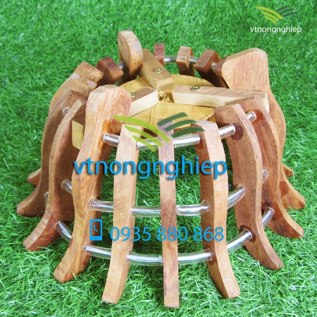 Chậu gỗ trồng lan, chậu gỗ căm xe trồng lan hình hoa sen, đường kính lọt lòng 20cm