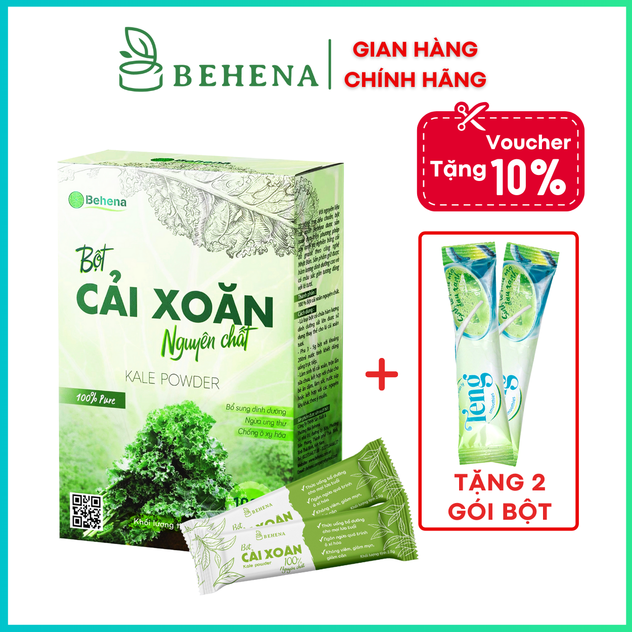 Bột rau cải xoăn kale Behena hữu cơ sấy lạnh nguyên chất cho bé ăn dặm hộp 50g