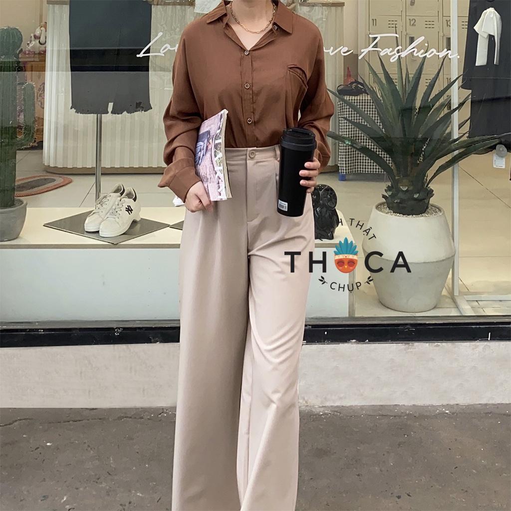 Quần tây công sở thiết kế ống rộng trơn THOCA HOUSE trắng, đen, nude, cafe, xanh mint hàng độc quyền