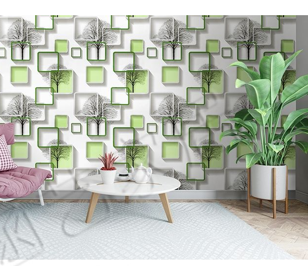 Combo 10 mét giấy dán tường, decal dán tường trang trí nhà cửa Ô VUÔNG CÂY XANH LÁ khổ 45cm