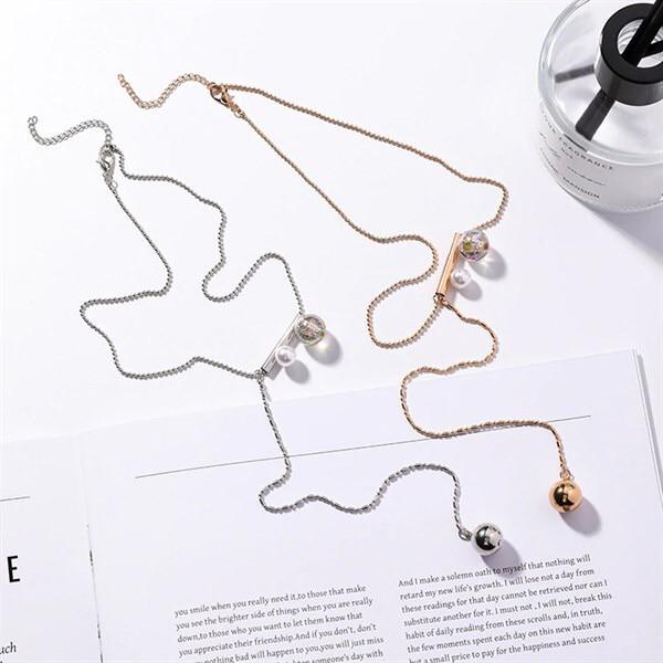 Vòng cổ thời trang Korea Style - dây mảnh kim loại bi trong hạt bẹt - Màu silver