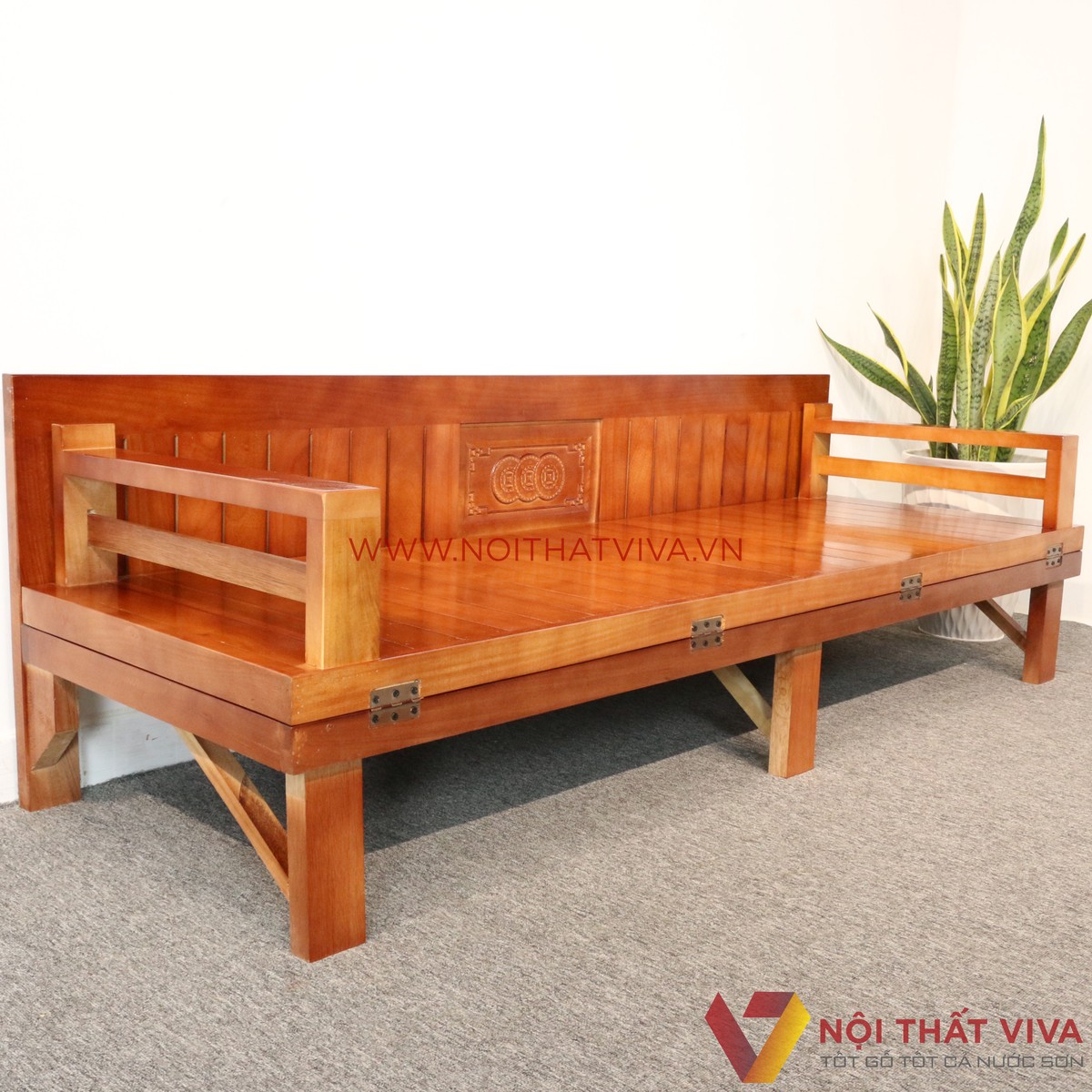 Ghế Gấp Trường Kỷ Gỗ Xoan Mở Ra Thành Giường 1m9x1m4 Bền Đẹp -  190cm x 70cm x 58cm (dài x rộng x cao) / Mở ra: 190x 140 x 58 (dài x rộng x cao)