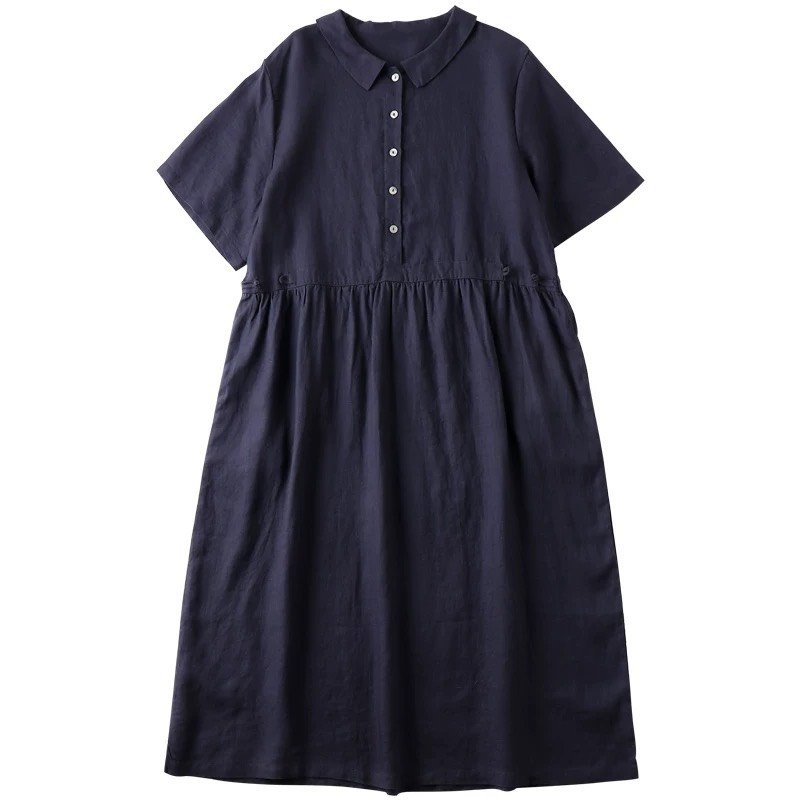 Đầm linen nữ suông trơn basic đơn giản phối cổ Đức nhiều màu cho các nàng lựa chọn da215