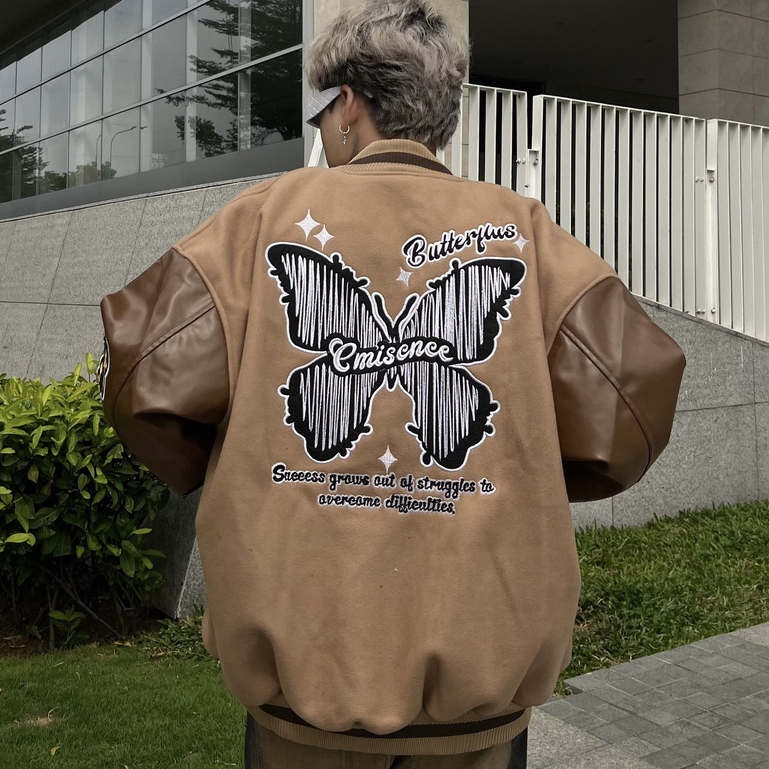 Áo khoác bomber local brand rg butterfly , varsity jacket nam nữ tay da , vasity bóng chày form rộng unisex - Gin store