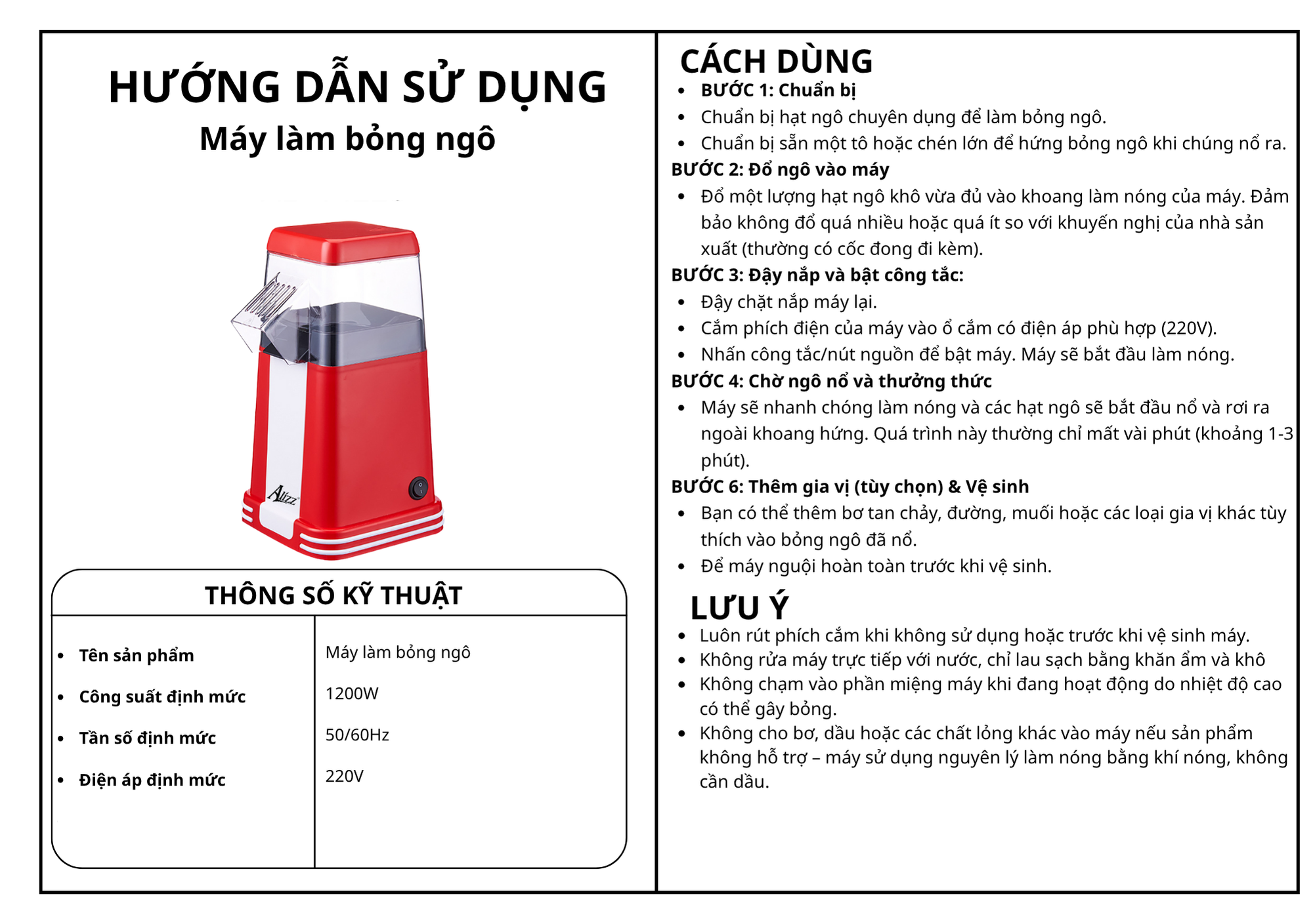 Máy làm bỏng ngô nhanh chóng, tiện lợi - Hàng chính hãng