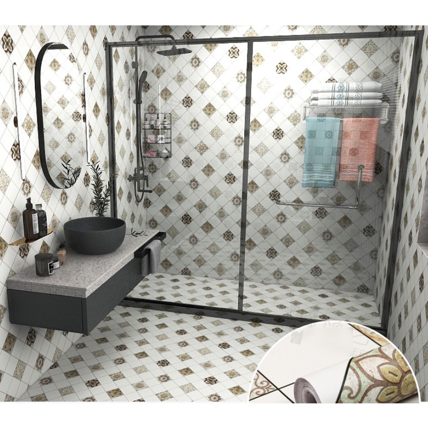 Decal Giấy Dán Nền Sàn Nhà Trang Trí Nhà Cửa Ô GẠCH HS2005 Có Keo Sẵn Khổ 60cm, GIÁ BÁN 1 MÉT DÀI