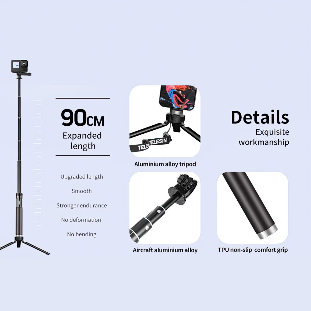 GẬY CHỤP HÌNH CHO GOPRO VÀ ACTION CAM TELESIN NEW 2023- HÀNG NHẬP KHẨU