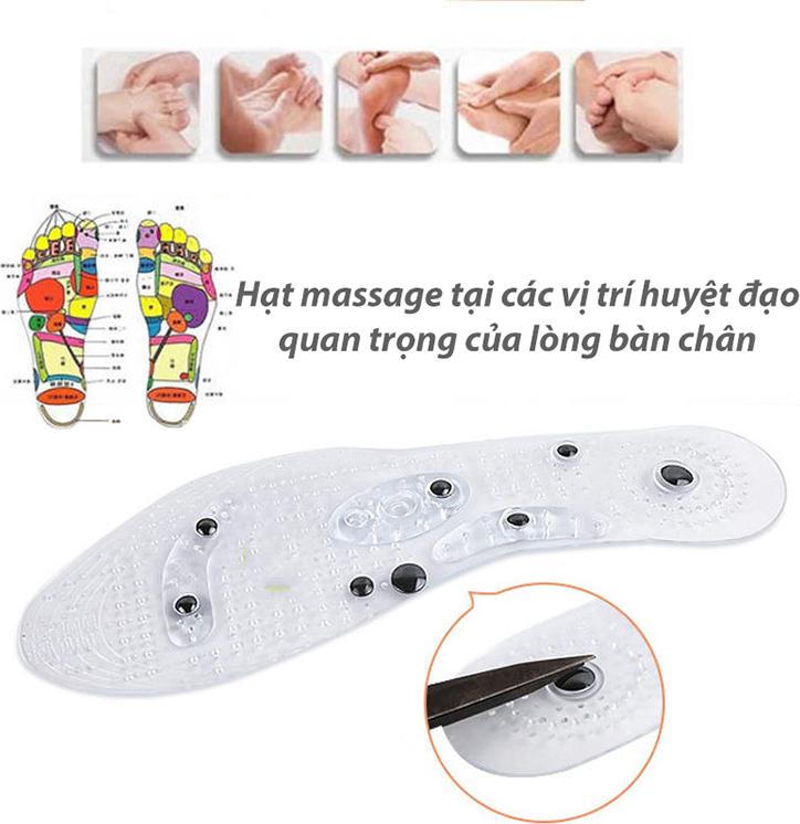 Miếng đế lót giày silicone trong suốt 8 hạt nam châm bấm huyệt massage ở chân nhằm giúp lưu thông tuần hoàn máu tăng cường sức khoẻ cho cả nam lẫn nữ