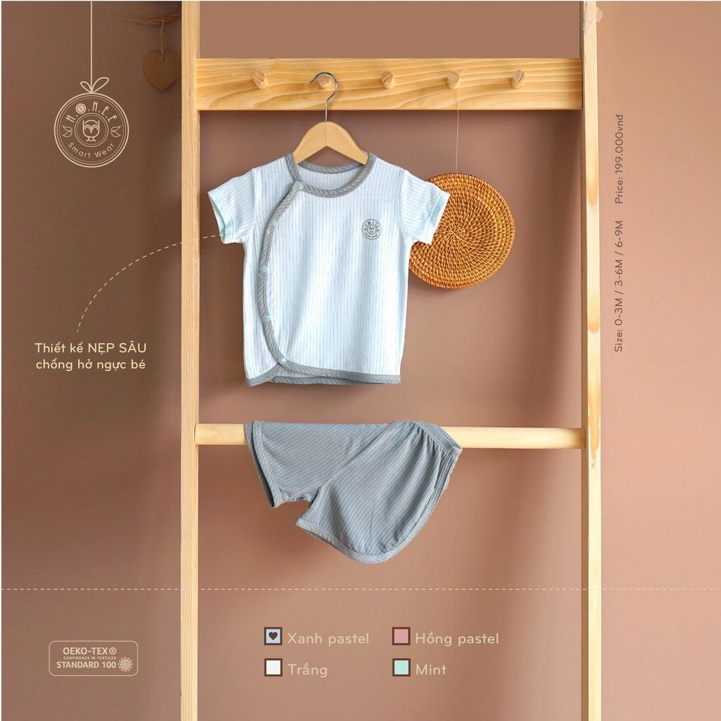 Bộ cộc tay cài chéo sơ sinh Modal gỗ sồi Hrnee cho bé 0m - 9m