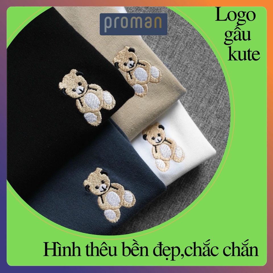 Áo polo nam ngắn tay thêu gấu, Áo thun nam có cổ polo nam chất liệu cá sấu cotton chuẩn xịn loại 1 AT04 - PROMAN