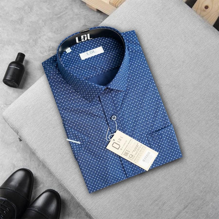 Áo Sơ Mi LDL-SM105, Sơ Mi Nam Dài Tay Chấm Bi Xanh Than Có Túi Ngực - Hàng Việt Nam Xuất Khẩu