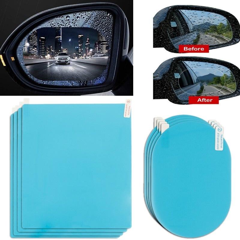 Bộ 8 Miếng Phim Mềm Dán Kính Chiếu Hậu Xe Hơi Trong Suốt Chống Sương Mù Và Mưa