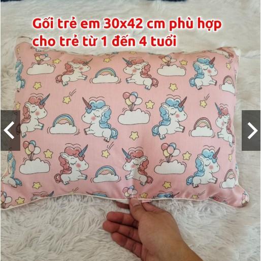 Gối Trẻ Em Cotton 100% Xuất Hàn Cho Bé Từ 1-5 Tuổi, Gối Cotton 100% Cho Bé 30 x 42cm Mềm Mát