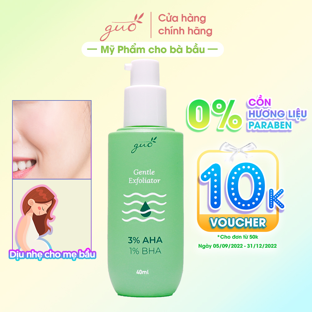 [0% Cồn, 0% mùi-Nhẹ dịu cho mẹ bầu] - Tẩy Tế Bào Chết An Toàn Cho Mẹ Bầu Gentle Exfoliator AHA &amp; BHA GUO 40ml