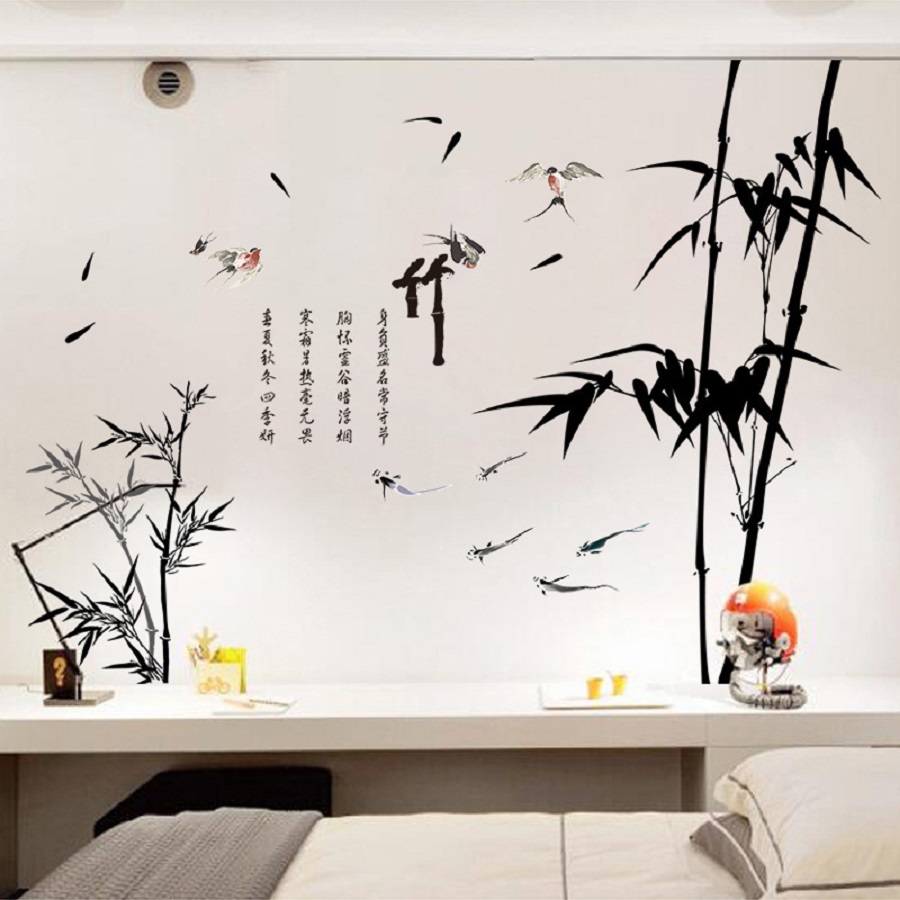 Decal dán tường combo phong cảnh nội thất Á Đông sang trọng