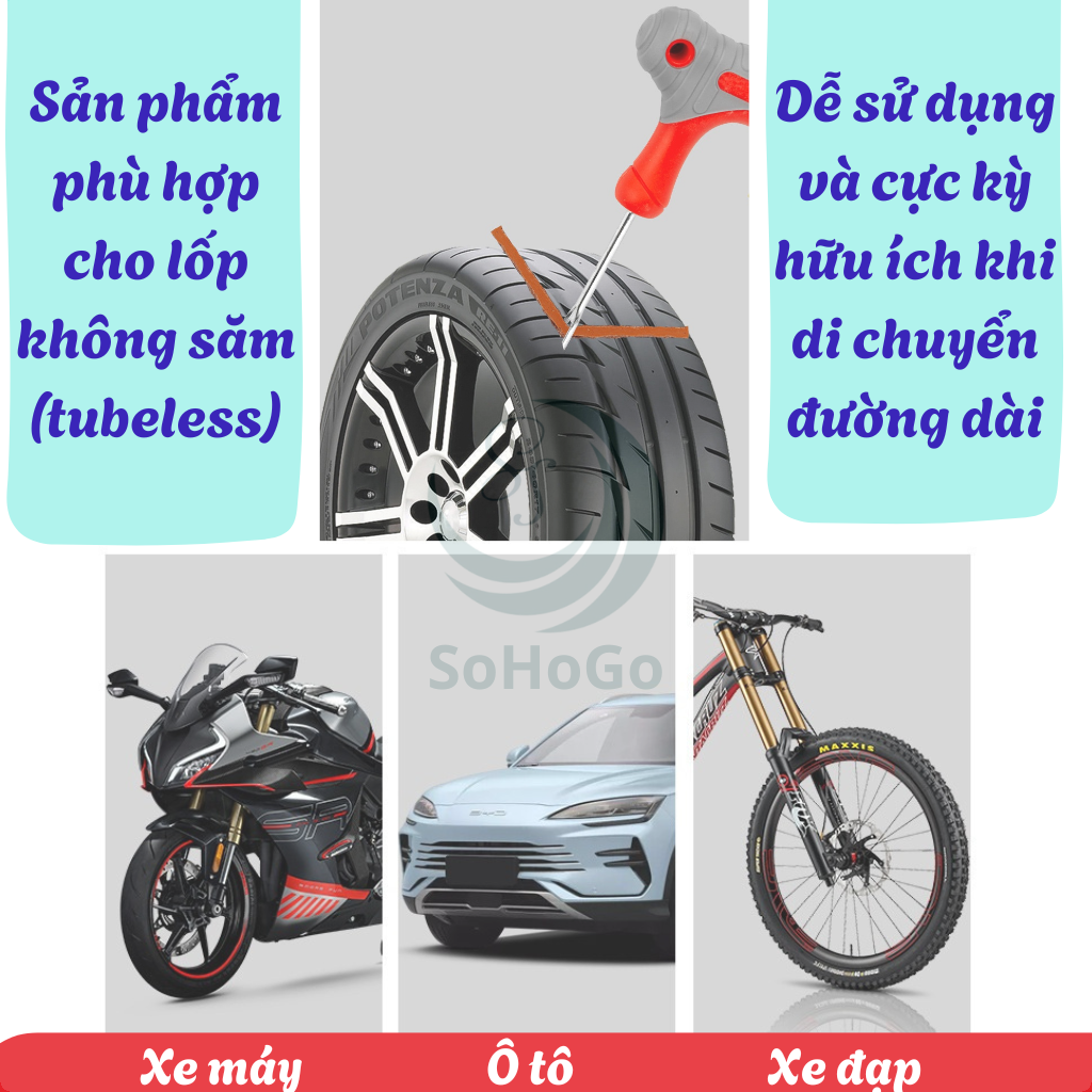 Bộ Dụng Cụ Vá Lốp Xe Ô Tô – Xe Máy Khẩn Cấp Tiện Lợi -Bộ Vá Lốp Xe Đa Năng – Có Keo + Dây Cao Su + Dụng Cụ Xuyên