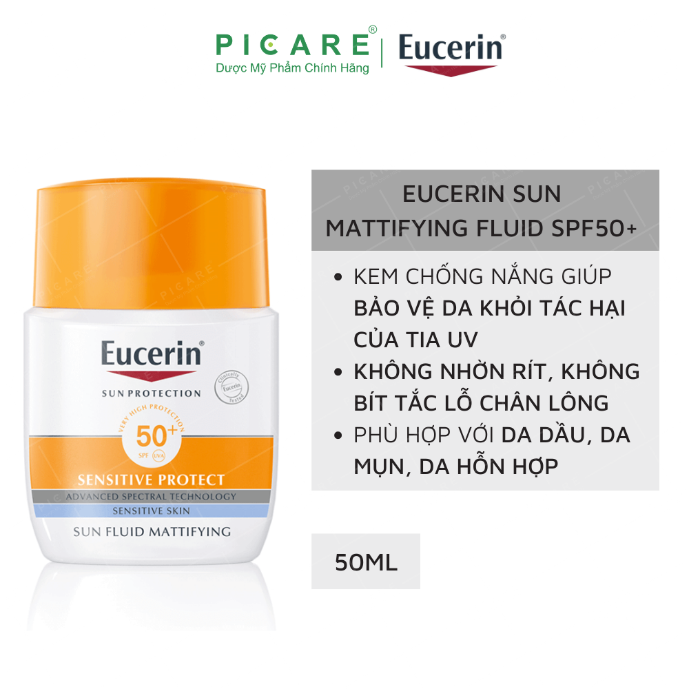 Kem Chống Nắng Eucerin Sun Fluid Mattifying SPF 50+ , Cho Da Thường, Da Hỗn Hợp