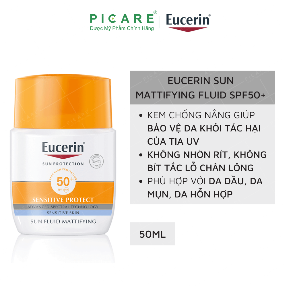 Kem Chống Nắng Không Gây Nhờn Rít Cho Da Thường Và Da Hỗn Hợp Eucerin Sun Fluid Mattifying Face SPF50+ (50ml)