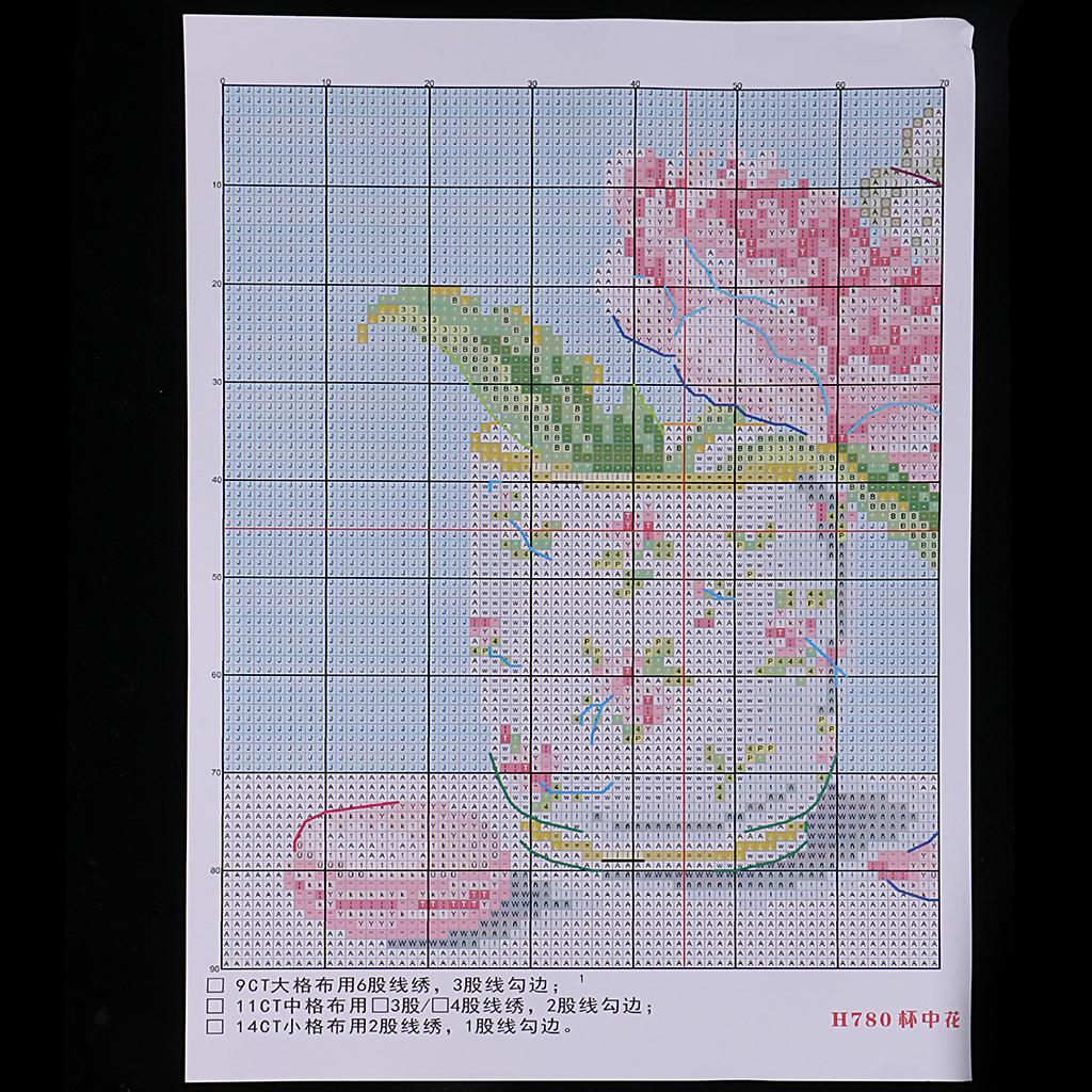 14CT Flower Stamped Cross Stitch Kit Handmade Crafts for Home Decor 8x8''