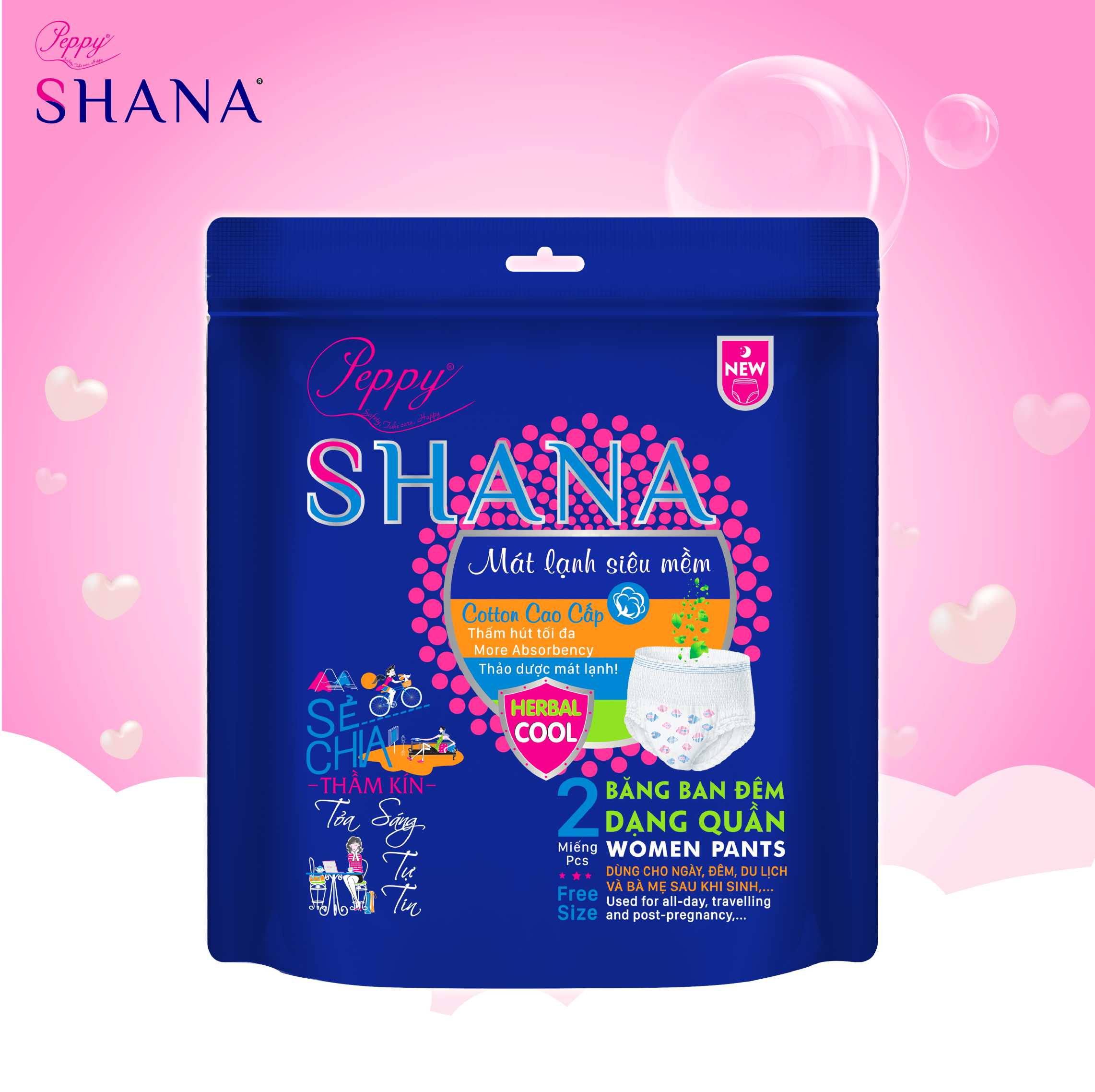 Combo 60 gói băng vệ sinh dạng quần Peppy Shana - Tiện lợi 2 trong 1