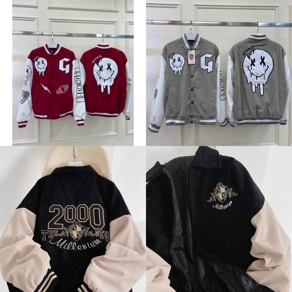 Áo Khoác Bomber Nhung Gân Unisex Mặt Cười Chữ G Nam nữ Thu Đông- Nhung 2000 Kiểu Rộng Ulzzang Couple Jackets Rẻ Đẹp