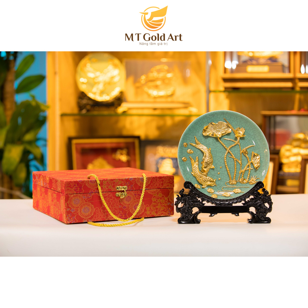 Đĩa cá chép hoa sen dát vàng 24k MT Gold Art- Hàng chính hãng, trang trí nhà cửa, phòng làm việc, quà tặng sếp, đối tác, khách hàng, tân gia, khai trương