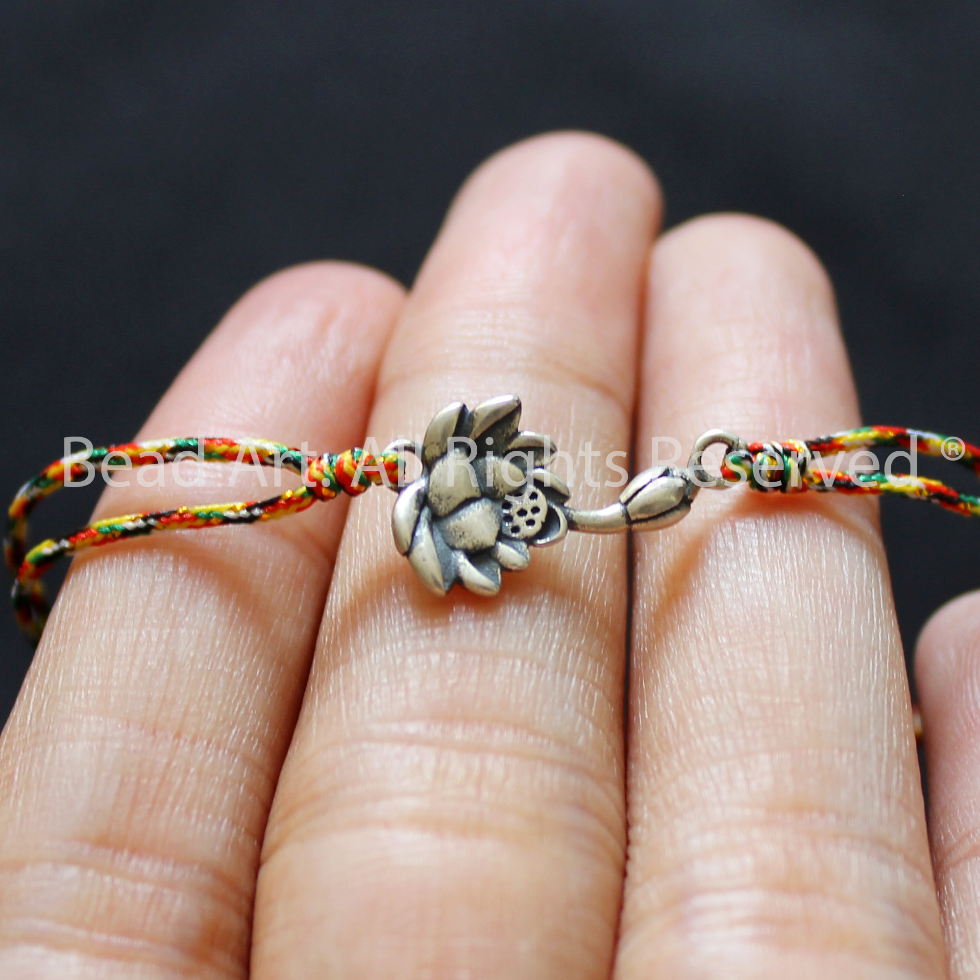 Vòng Tay Thắt Dây Ngũ Sắc Handmade Và Hoa Sen Bạc 925, Vòng Tay Phong Thuỷ, Mọi Cung Mệnh - Bead Art