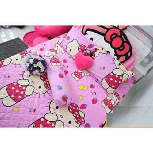 Set 3 món ga gối Poly cotton Kitty hồng dâu PL2 kèm 1 vỏ gối ôm