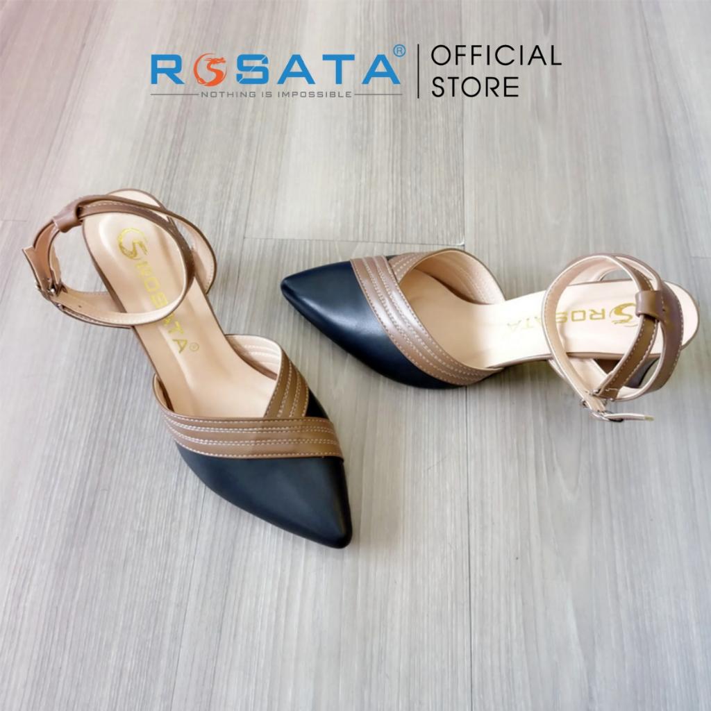 Giày cao gót ROSATA RO435 mũi nhọn quai hậu cài khóa dây mảnh gót trụ cao 6cm màu đen xuất xứ Việt Nam
