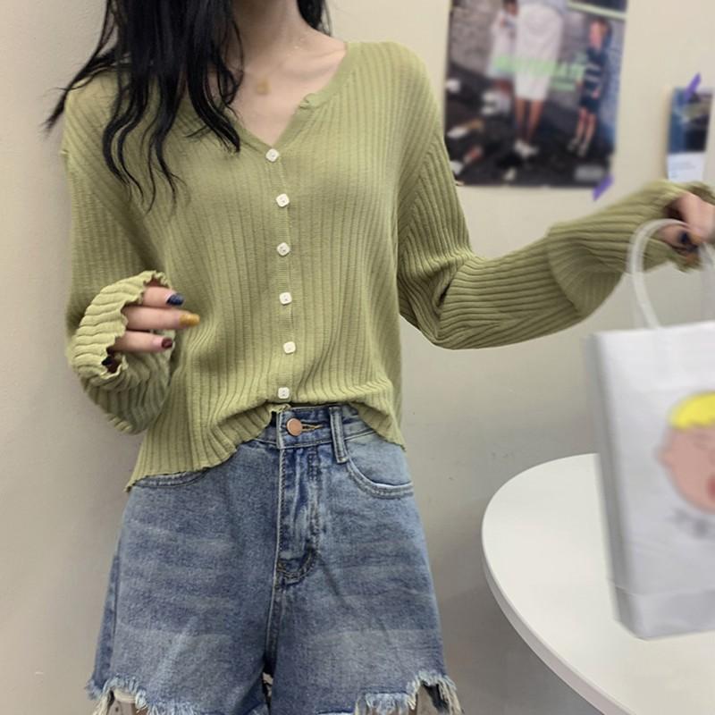 Áo Khoác Cardigan Dệt Kim Tay Dài Cổ Chữ V Màu Trơn Hợp Thời Trang Cho Nữ